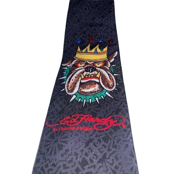 Ed Hardy Christian Audigier Silk‎ Necktie Bull Dog and Crown Mens Tie - Picture 1 of 7